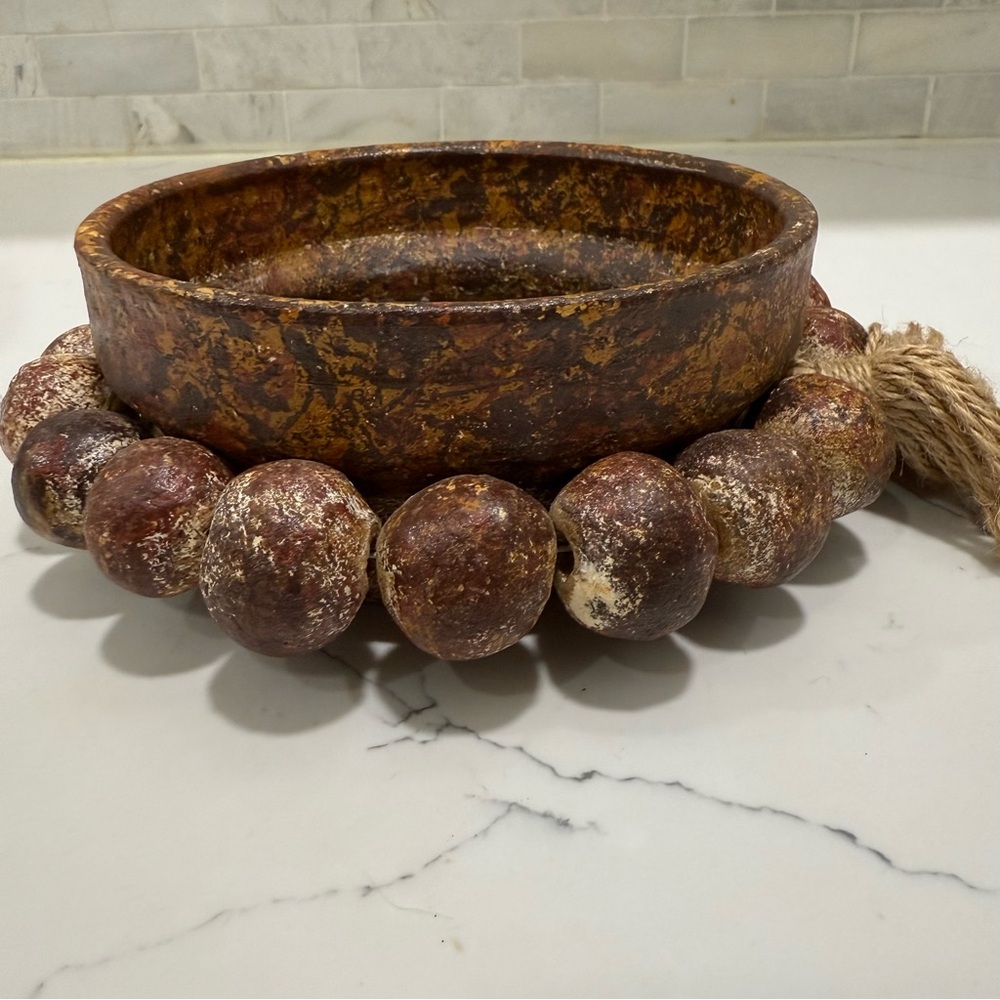 Rustic Brown Decorative Bowl with Tassel - Picture 3 of 8